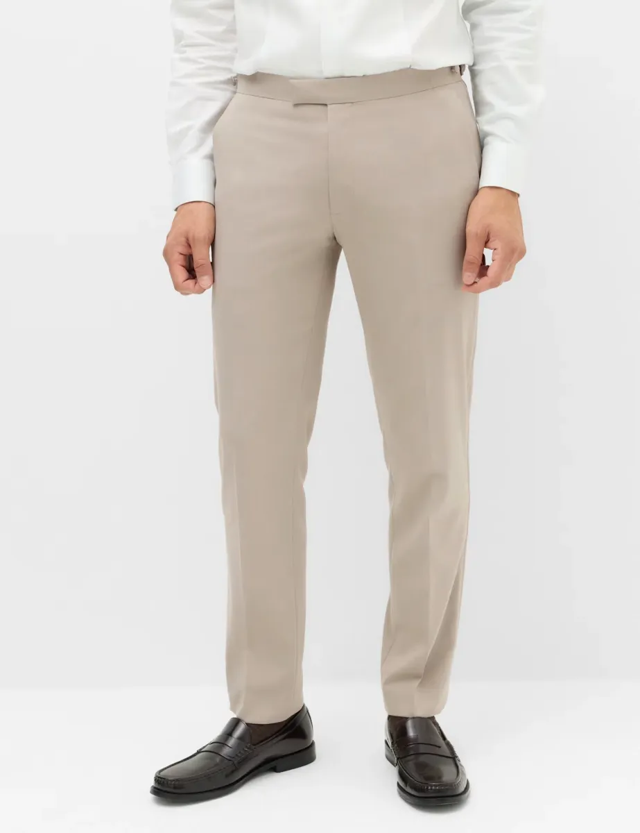 Tailored Fit Satin Trim Tuxedo Trousers Neutral