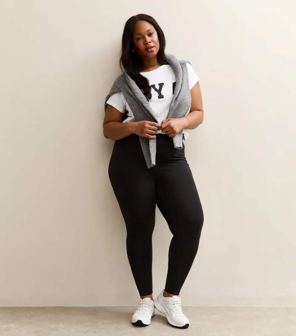 Women's Plus Size Black Jersey High Waist Leggings Curves
