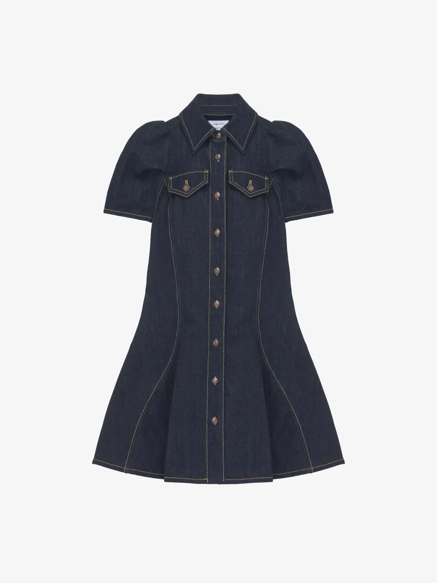 Pinched Shoulder Denim Mini Dress
