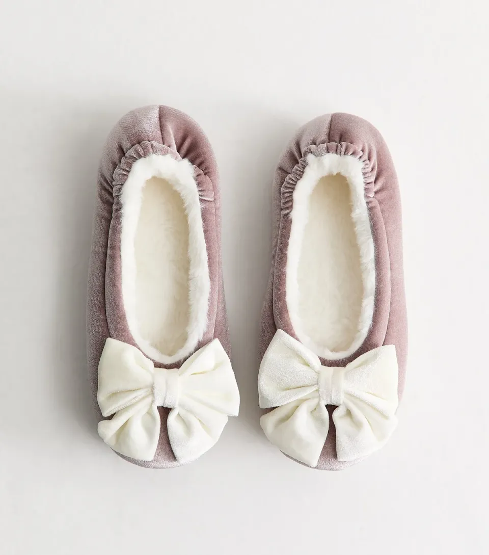 Women's Purple Velvet Top Bow Ballet Slippers Vegan