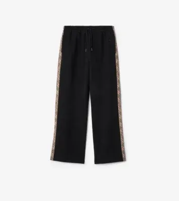 Check Trim Cotton Track Pants in Black