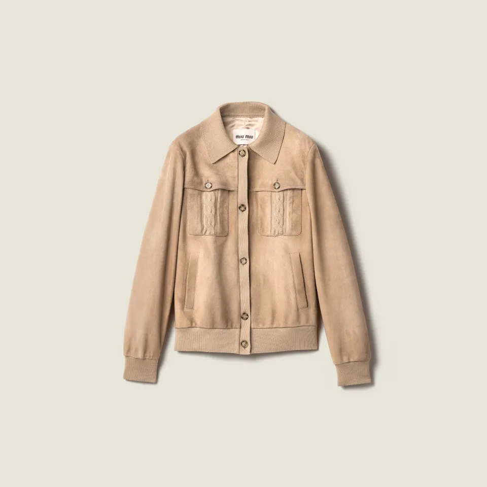 Waxed suede blouson jacket