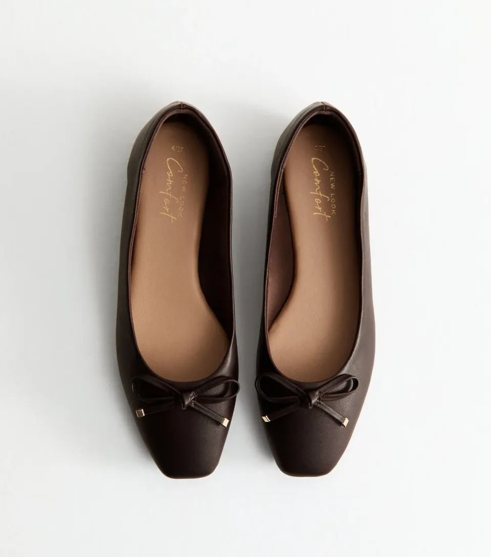 Women's Brown Faux Leather Square Toe Ballerina Flats Vegan