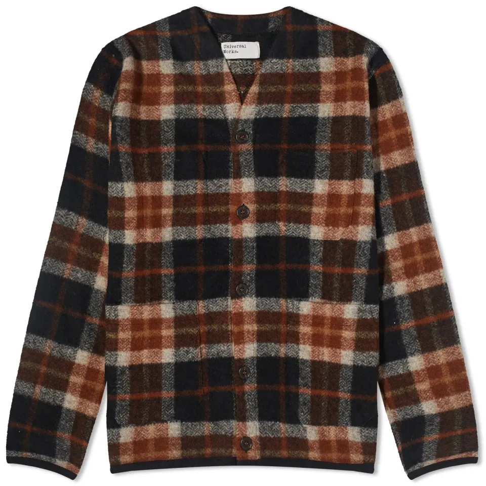 Check Wool Fleece Cardigan