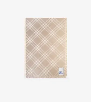 Gradient Check Wool Silk Scarf in Sand beige