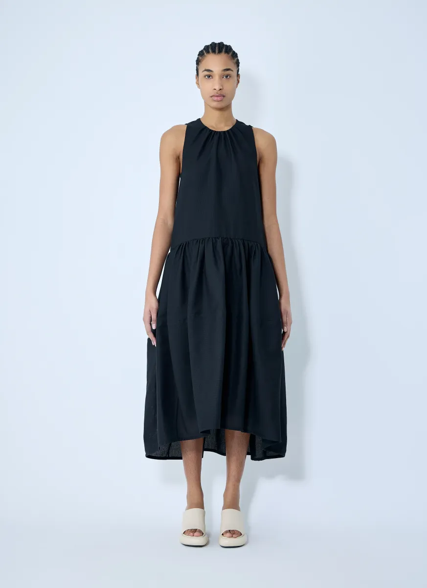 Gathered Wool Midi Dress