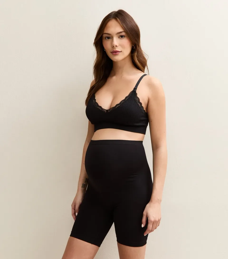 Women's Maternity Black Over Bump Lingerie Shorts