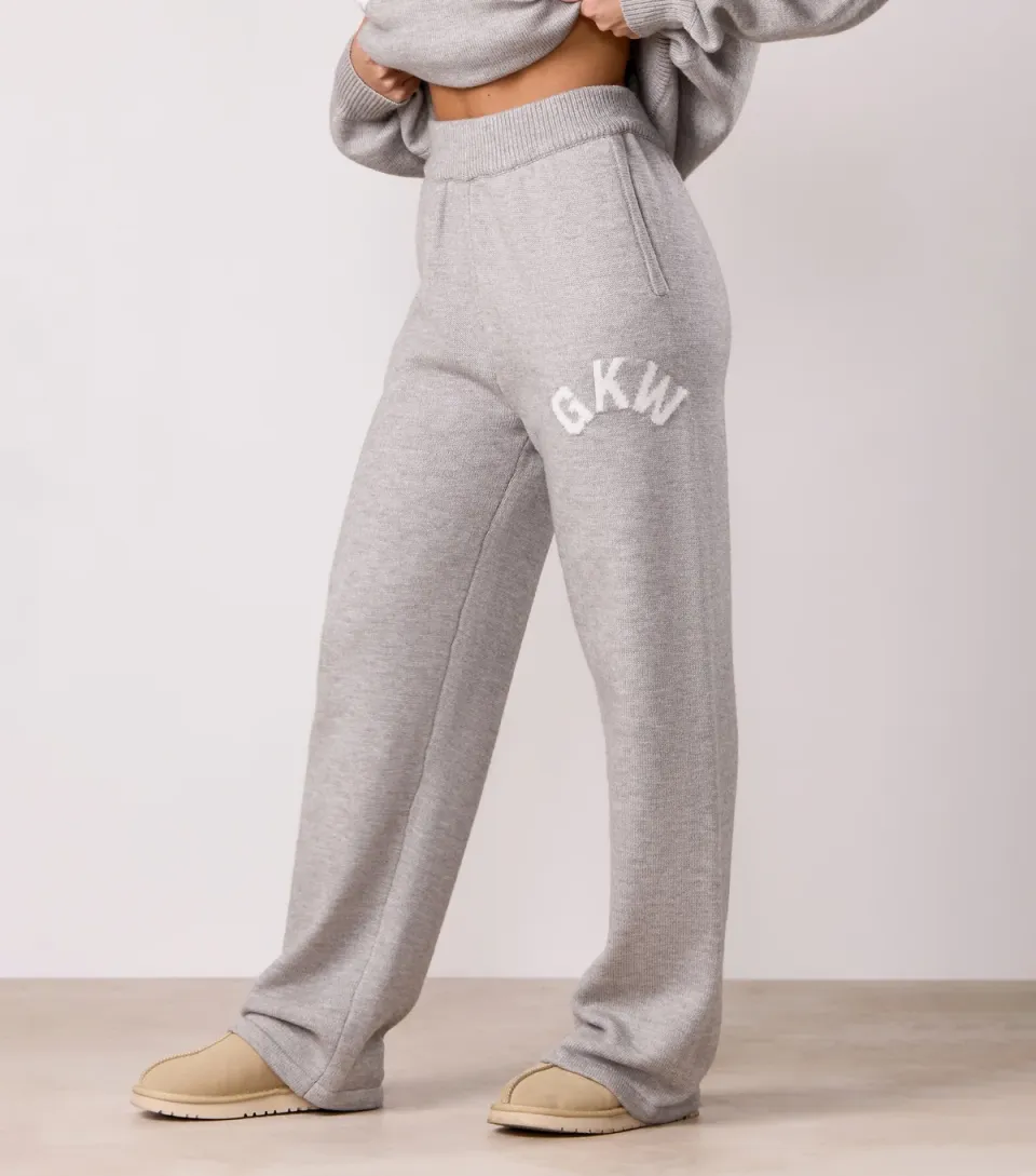 Women's Grey Knit Contrast Logo Straight Leg Trousers