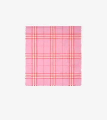Reversible Check Wool Silk Scarf in Cami pink/glaze pink