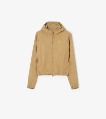 Stretch Nylon Hooded Jacket in Beige
