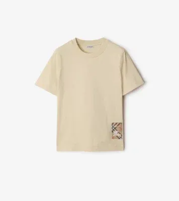 Check Label Cotton T-shirt in Nutmeg beige