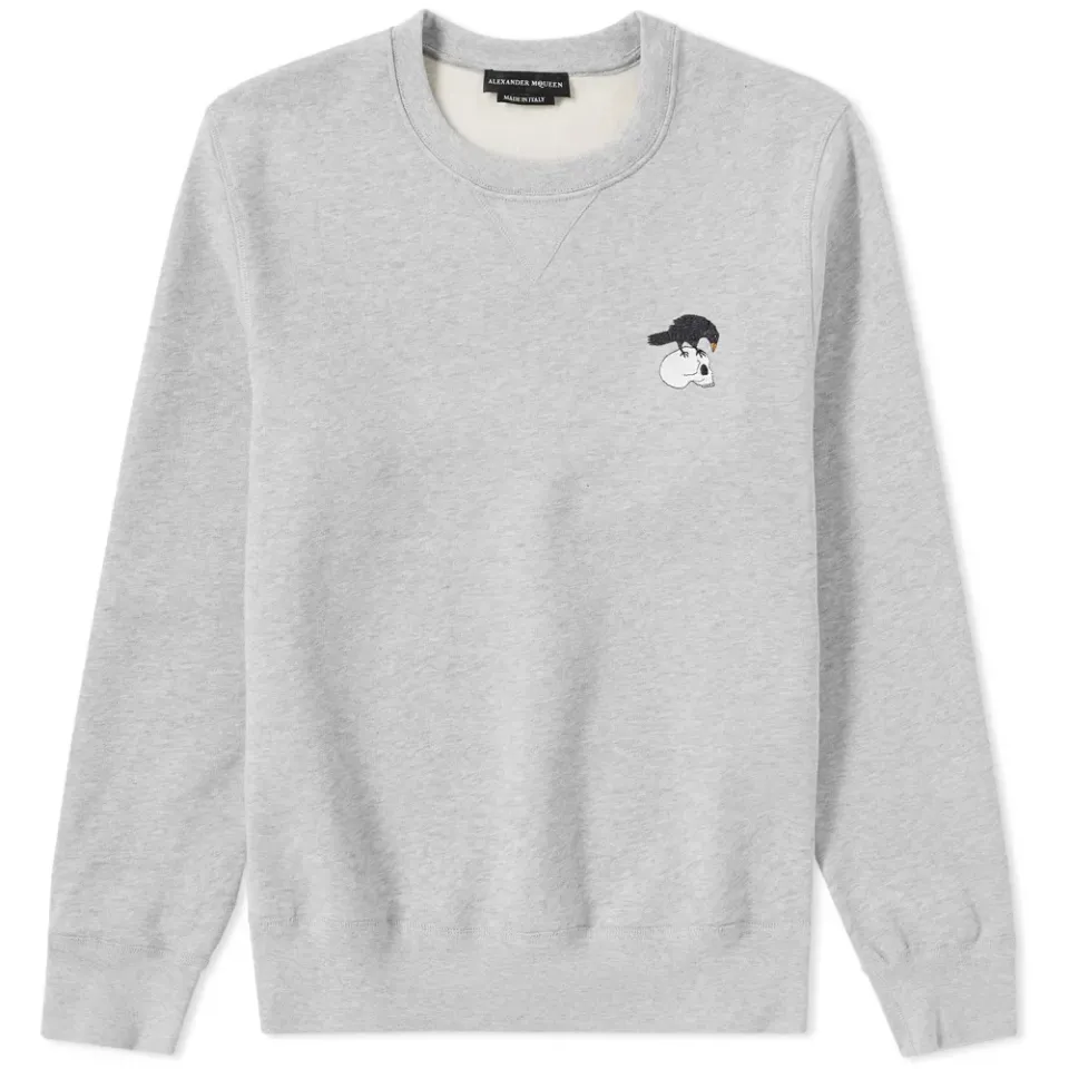 Embroidered Skull Raven Crew Sweat