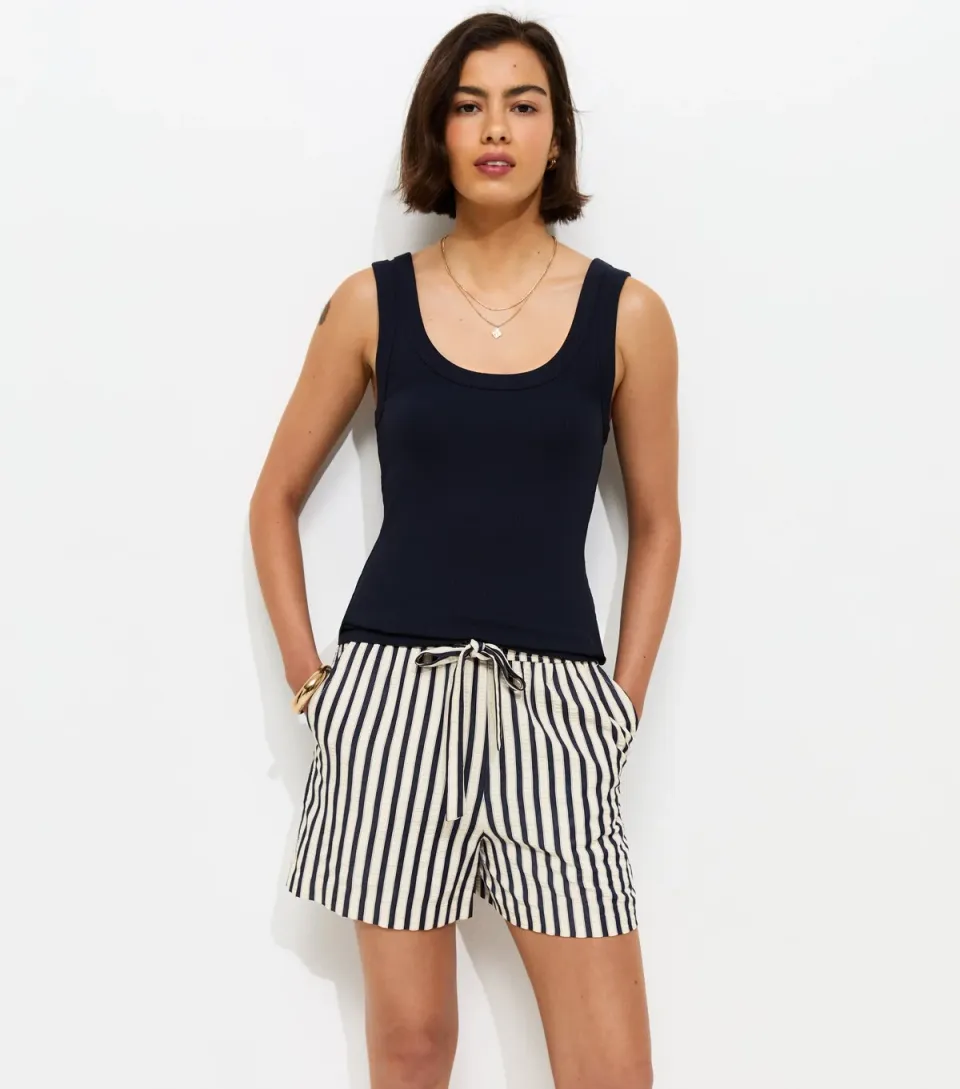 Women's Navy Striped Seersucker Shorts