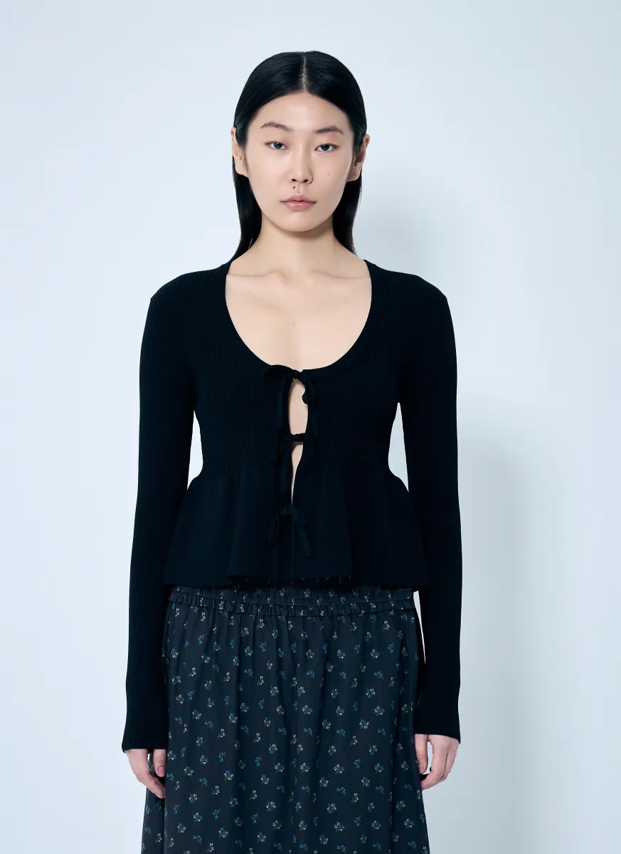Rib Knit Tie-String Cardigan
