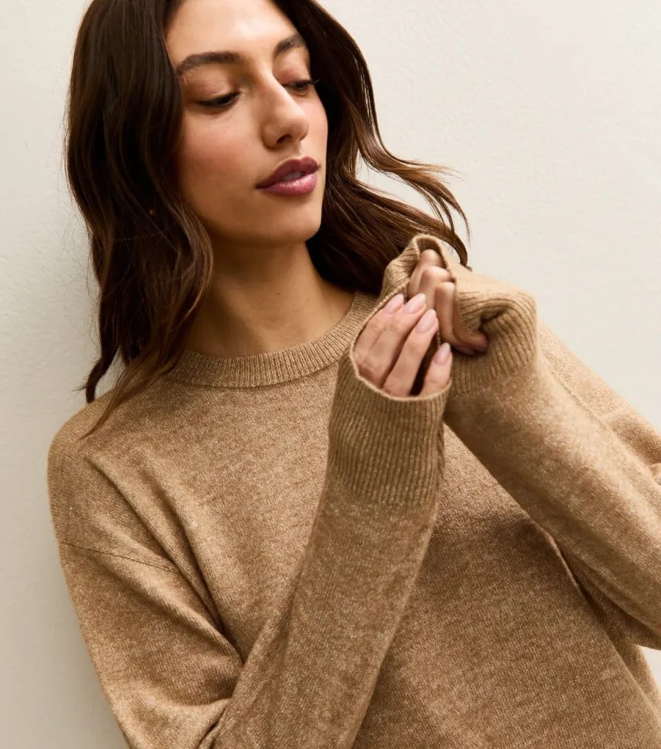 Women's Tall Camel Knit Side Split Jumper