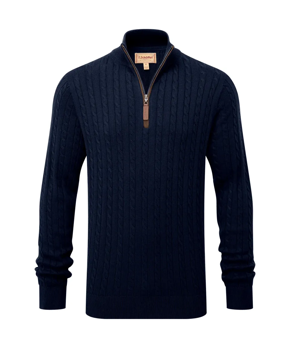 Calton Cotton Cashmere Cable Quarter Zip Jumper - Navy