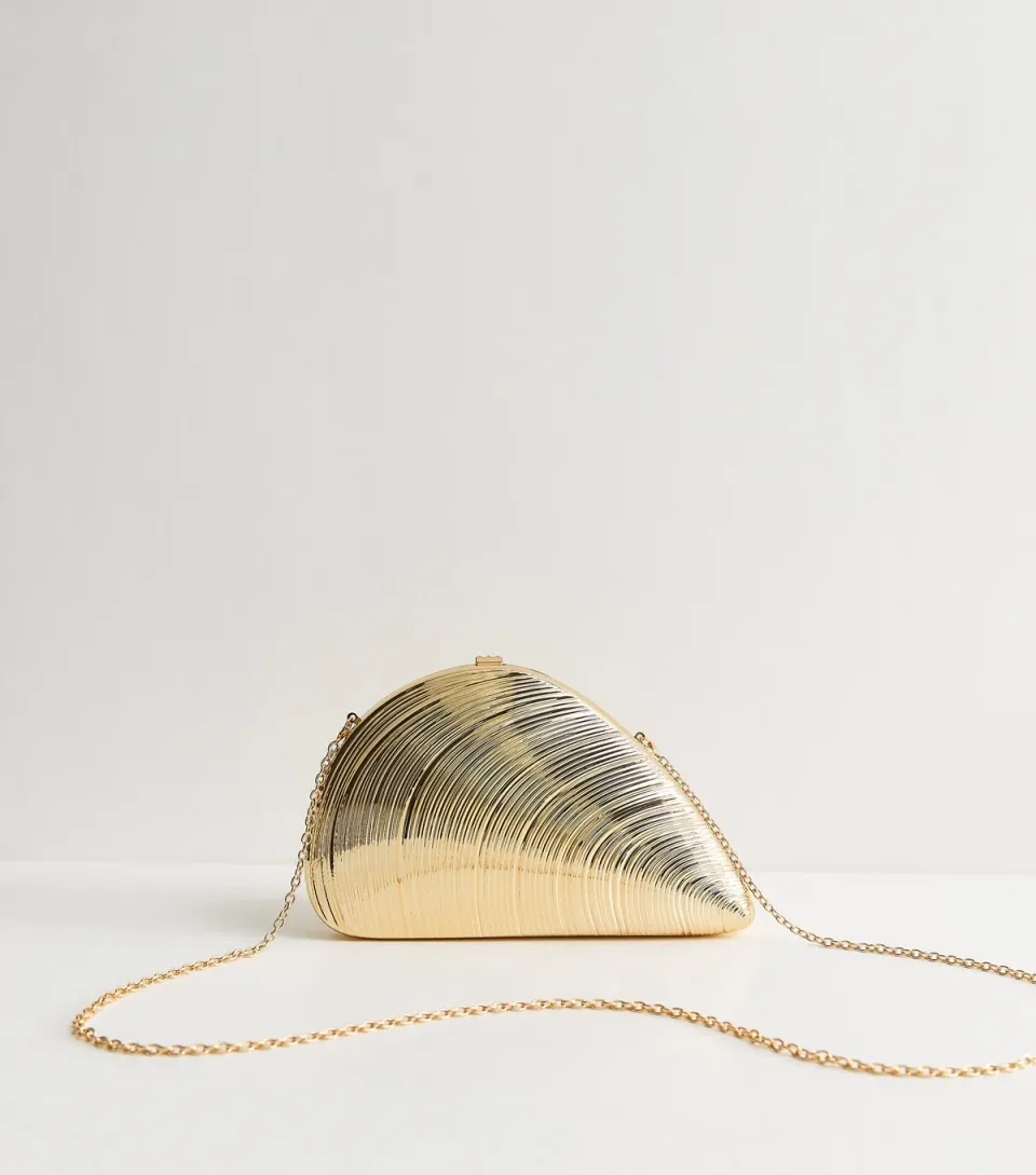 Gold Tone Clam Shell Box Clutch