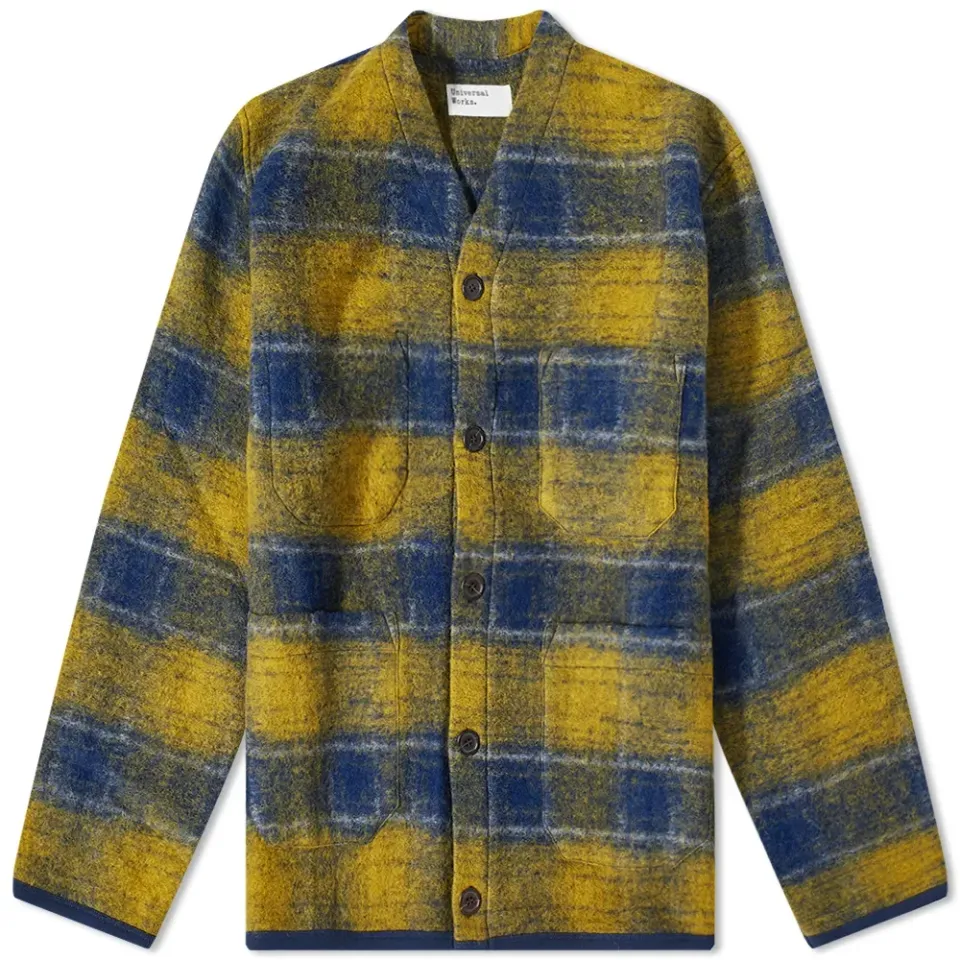 Check Wool Fleece Cardigan
