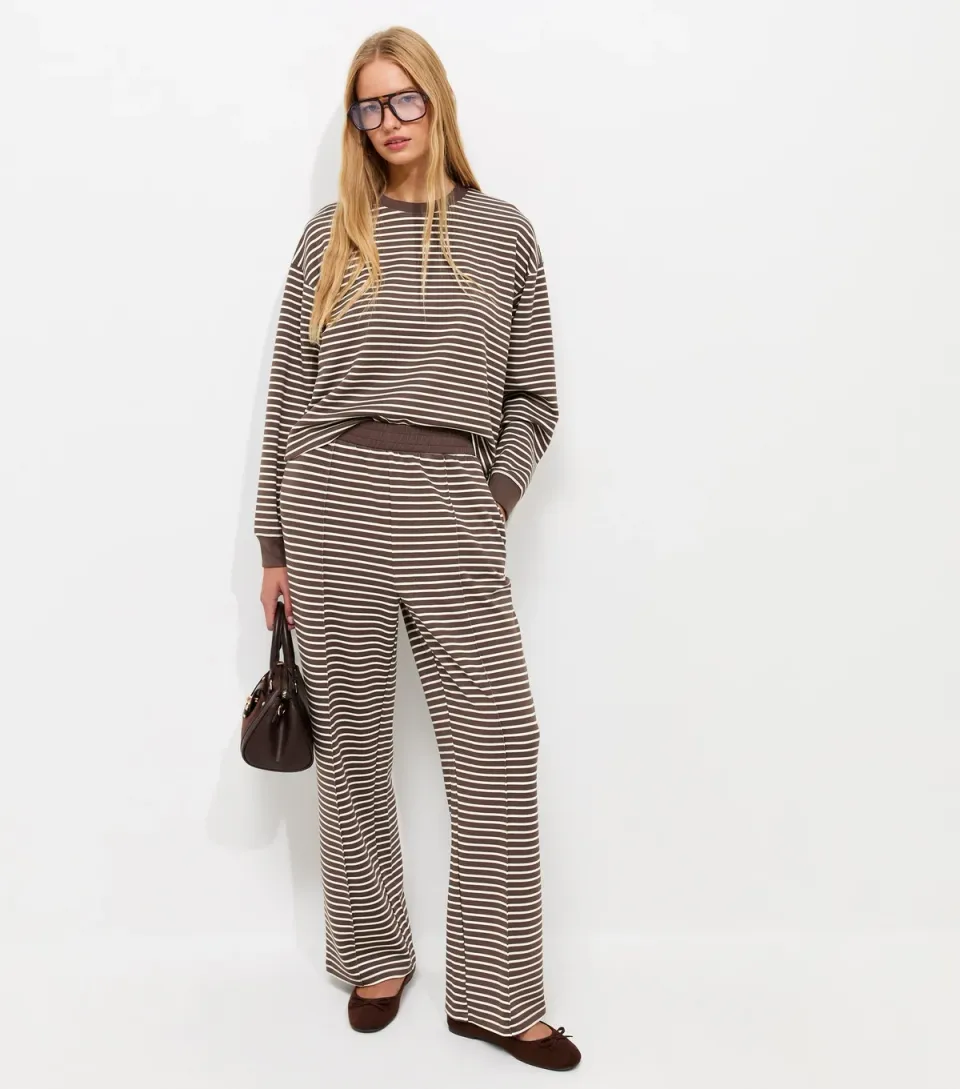 Women's Premium Brown Striped Wide Leg Jogger Trousers