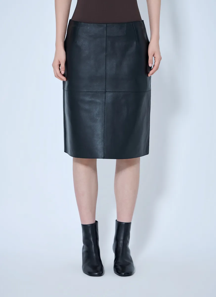 Paneled Leather Skirt