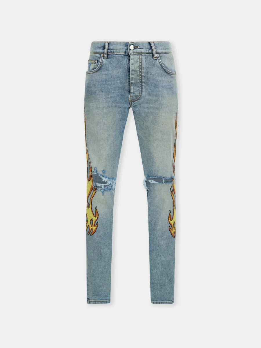FLAMES EMB SKINNY JEAN - Ash Indigo