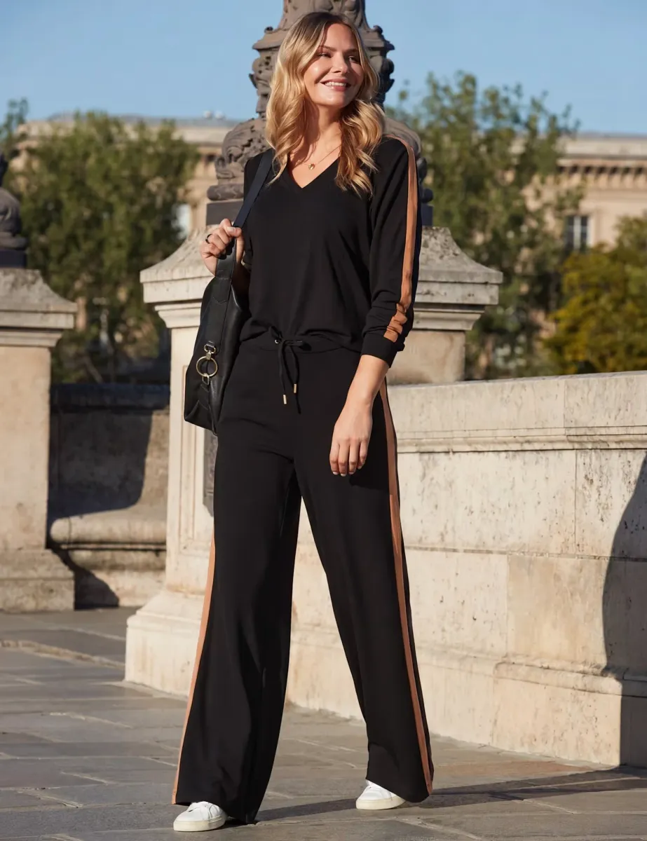 V-Neck Side Stripe Jumper Black Mix