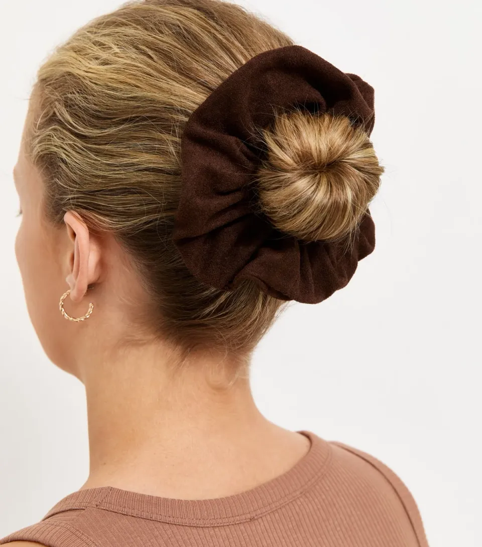 Dark Brown Faux Suede Scrunchie