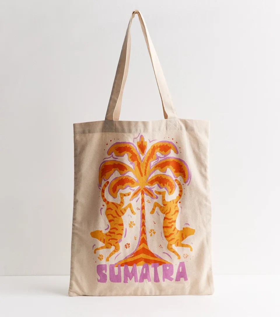Stone Sumatra Tiger Print Canvas Tote Bag