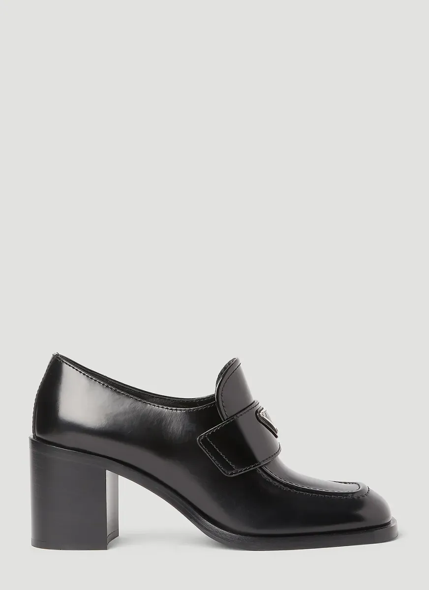 Logo Plaque Heeled Loafers