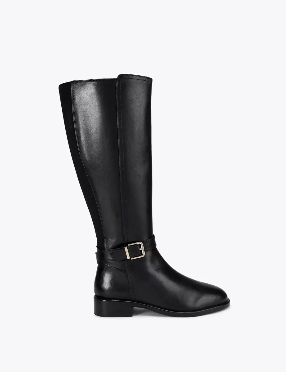 Wide Fit Leather Flat Knee High Boots Black