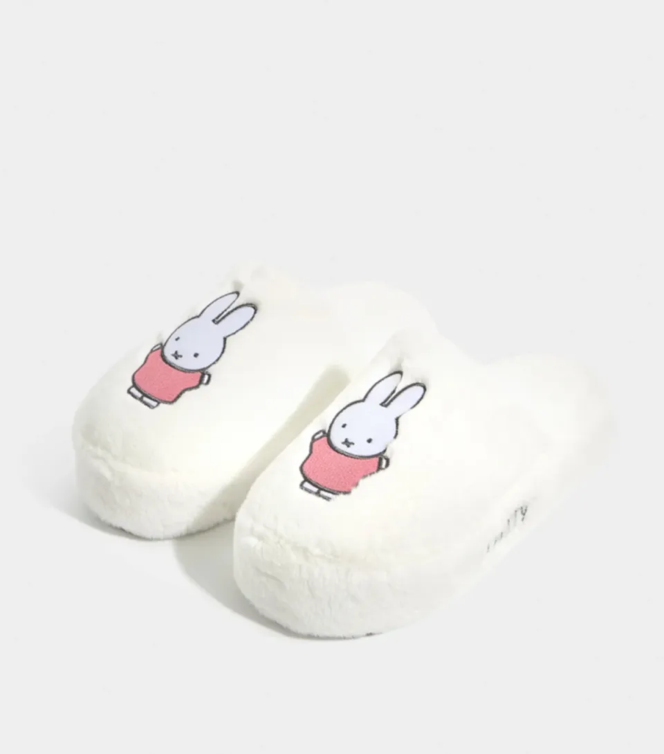 Women's White Embroidered Miffy Slippers