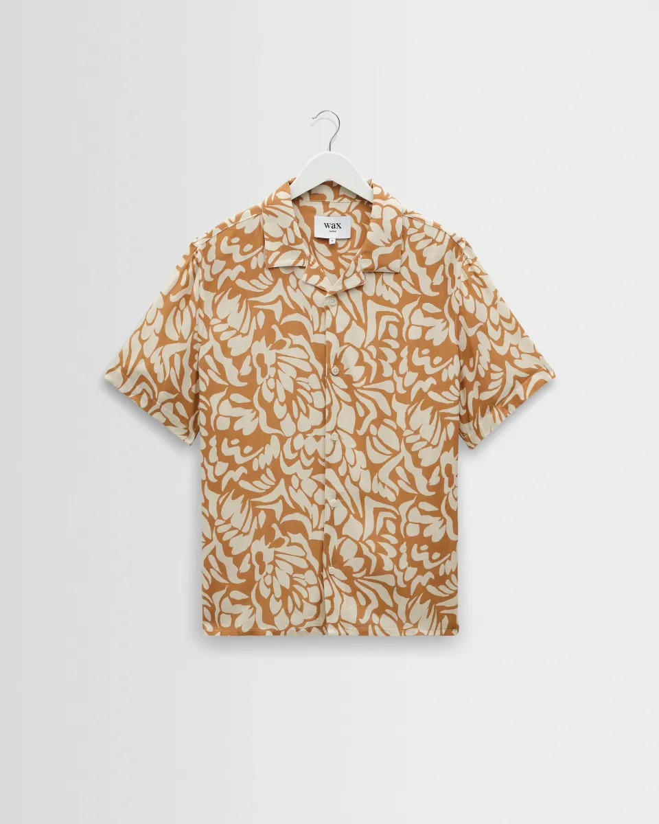 Didcot - Tan and Beige Floral Viscose Short-Sleeve Shirt