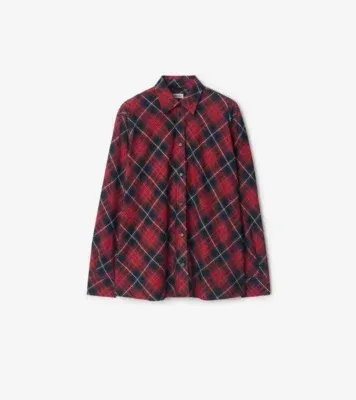 Relaxed Fit Check Cotton Flannel Shirt in Poppy red