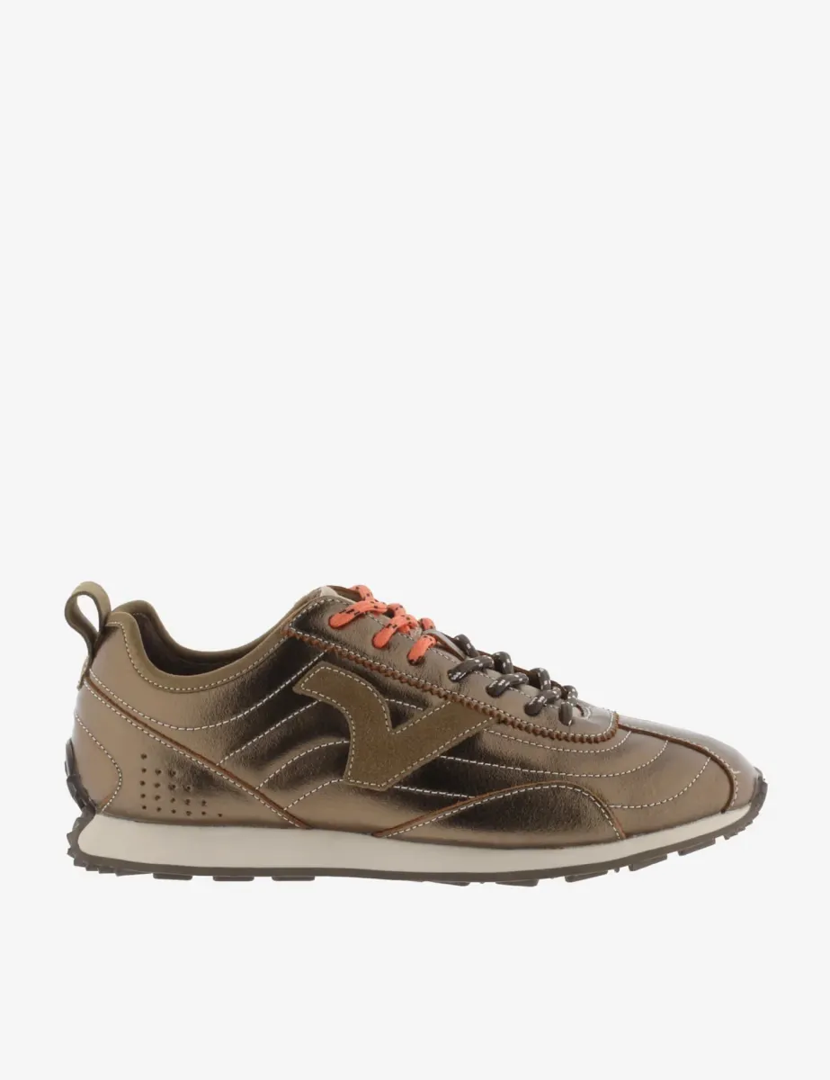 Leather Lace Up Metallic Trainers Brown