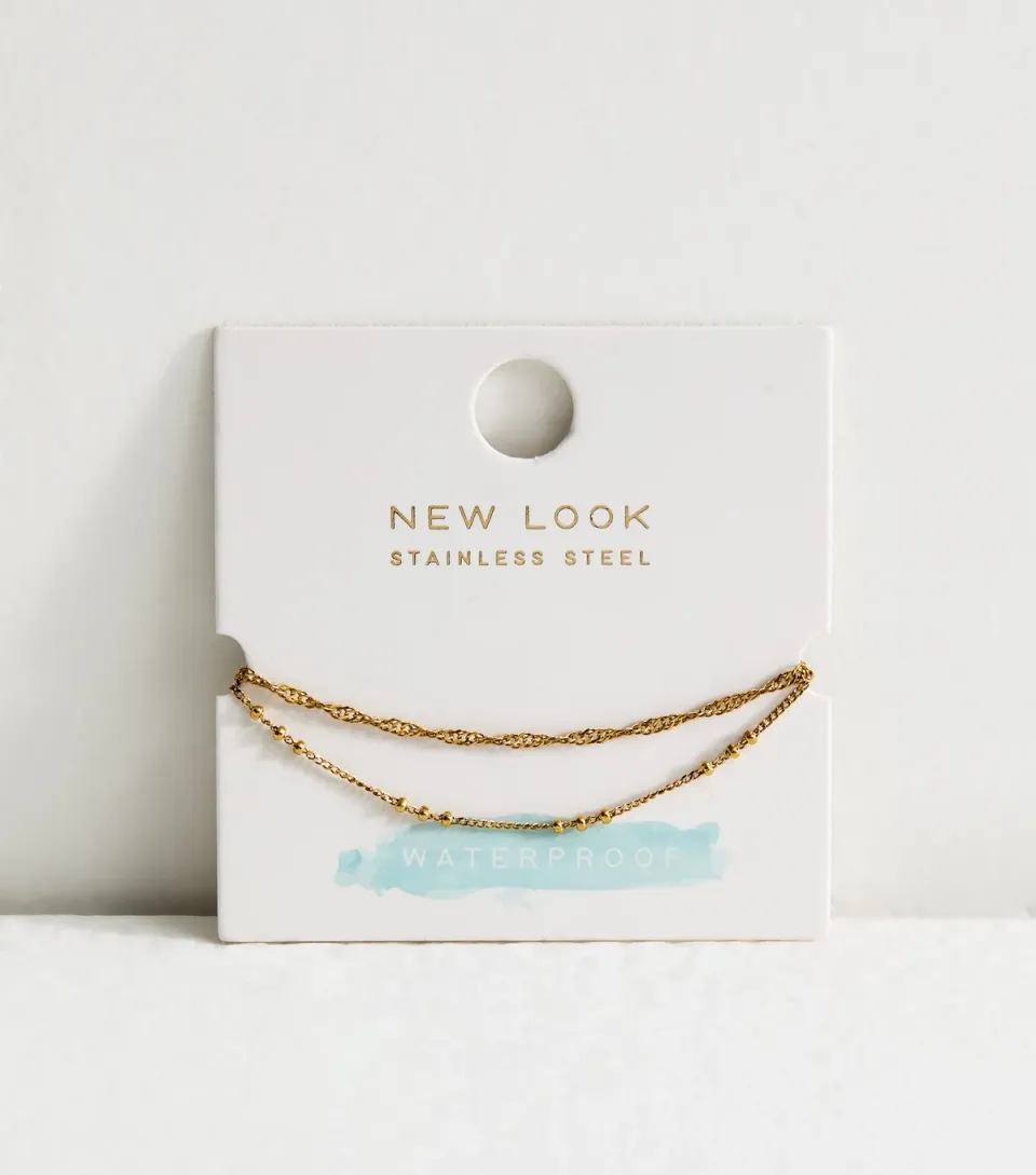 Pack of 2 Gold Tone Waterproof Chain Anklets