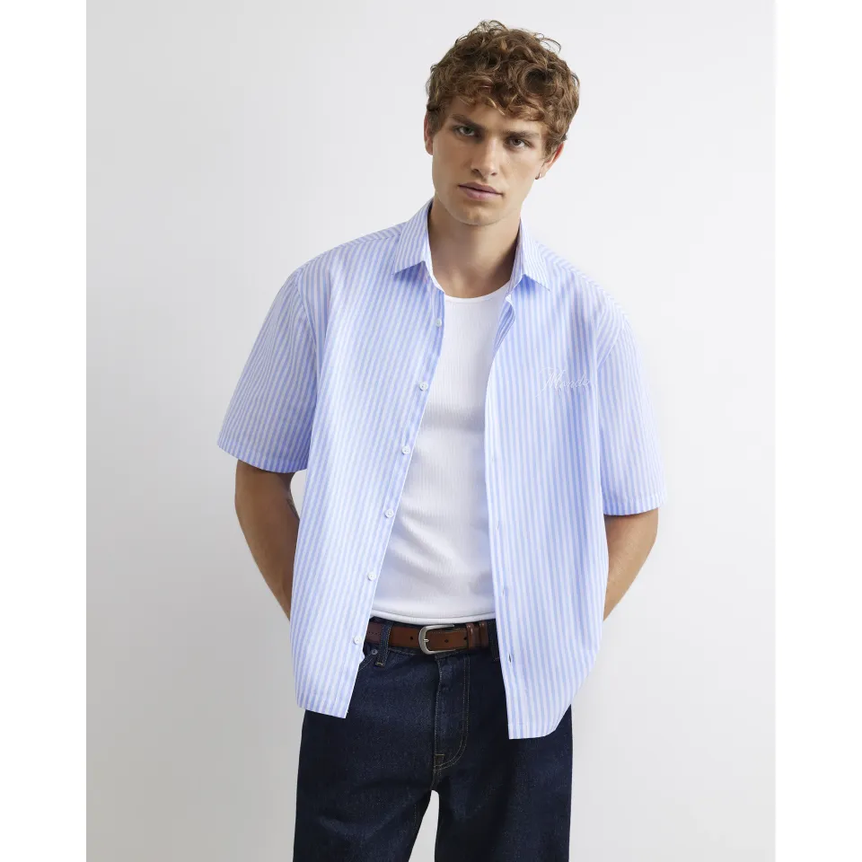 Boxy Fit Striped Embroidered Shirt
