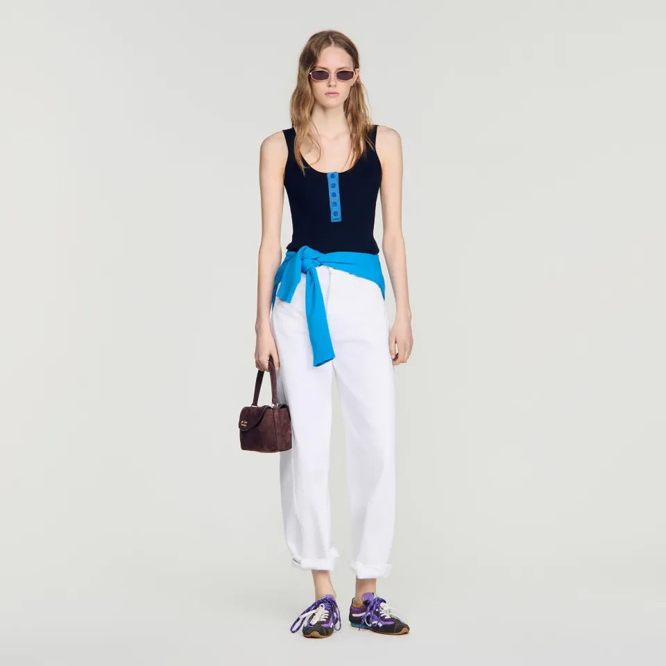 Contrast button vest top