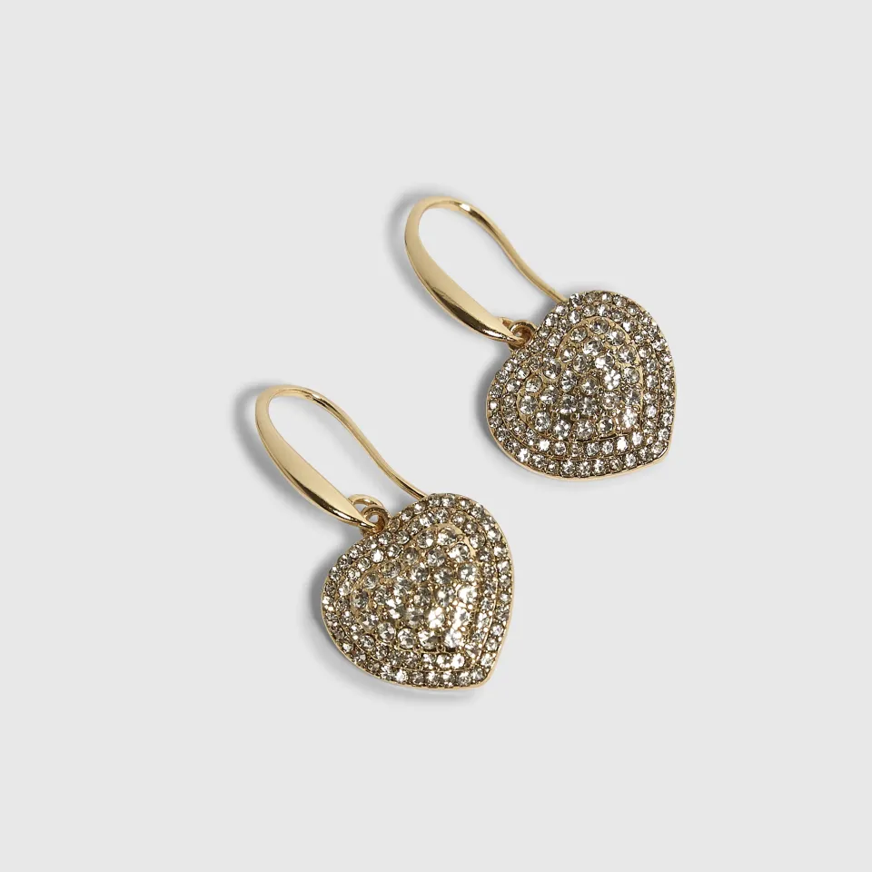 Pave Heart Fish Hook Earrings
