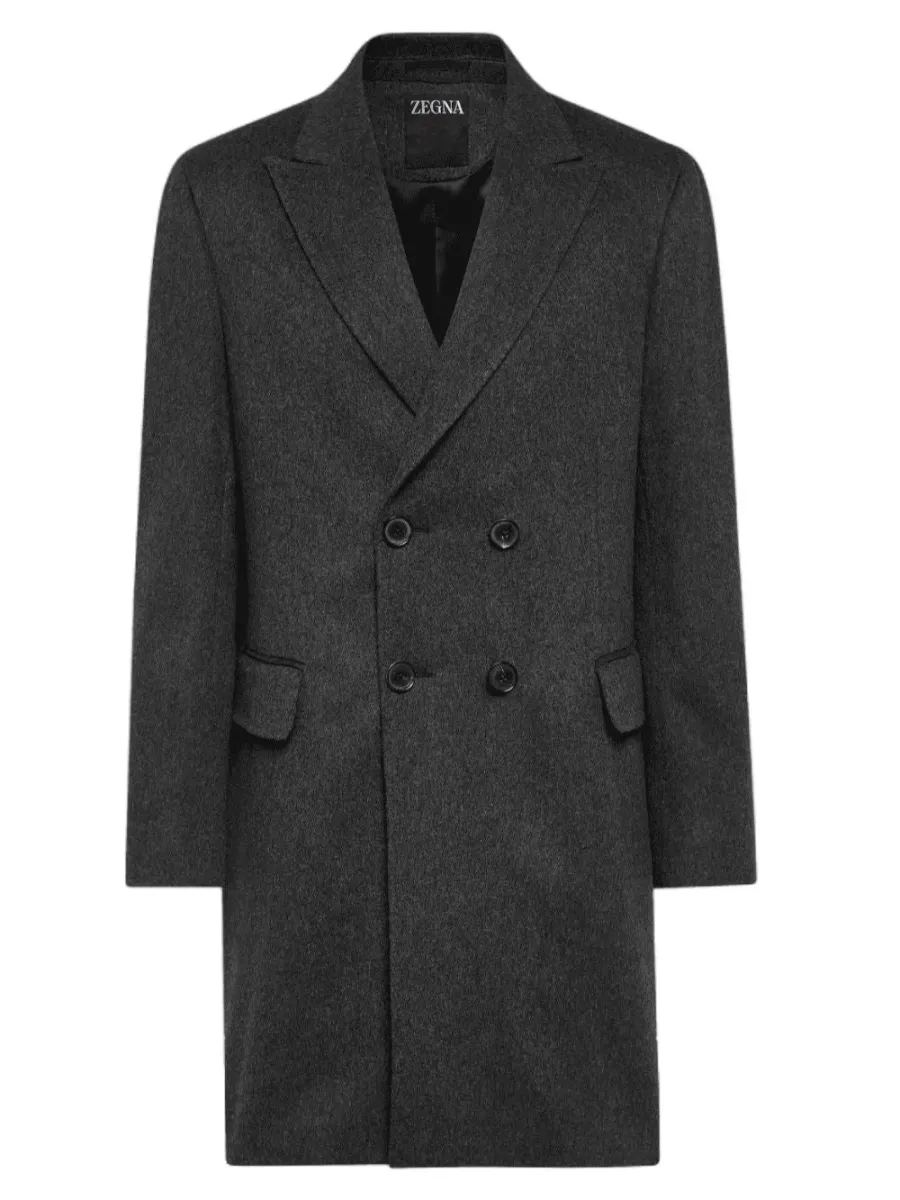 Men Tailored Wool-Blend Coat Dark Grey