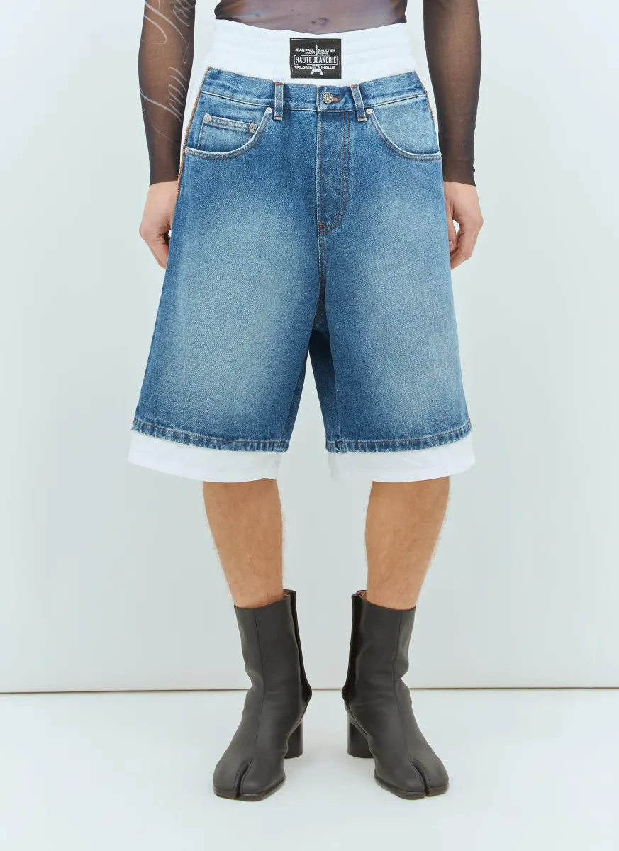 Denim Panels Cotton Shorts