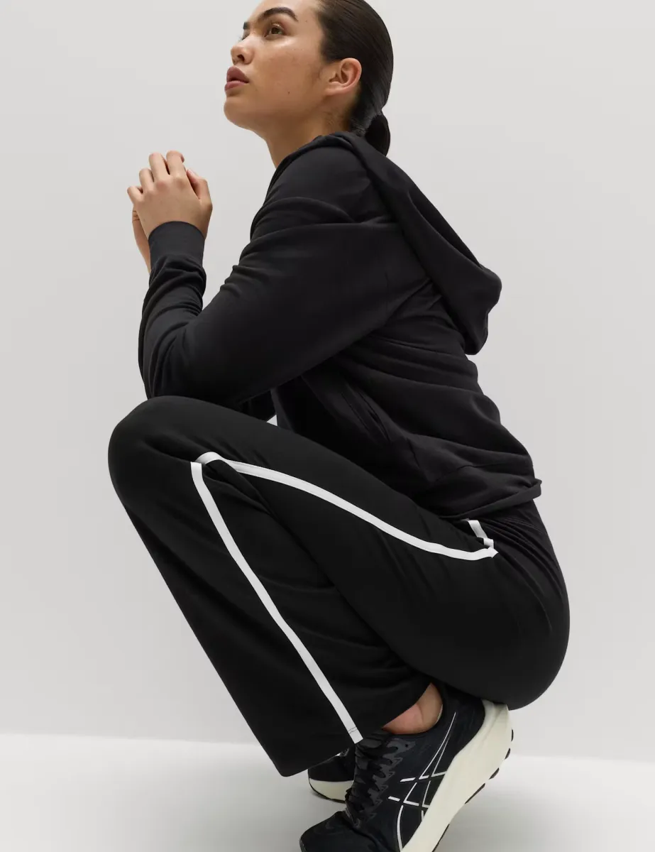 Go Easy Cotton Rich Side Stripe High Waisted Straight Leg Joggers Black