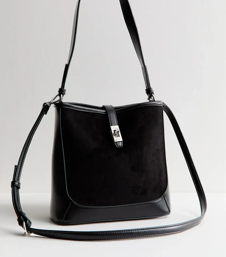 Black Faux Suede Bucket Bucket Bag