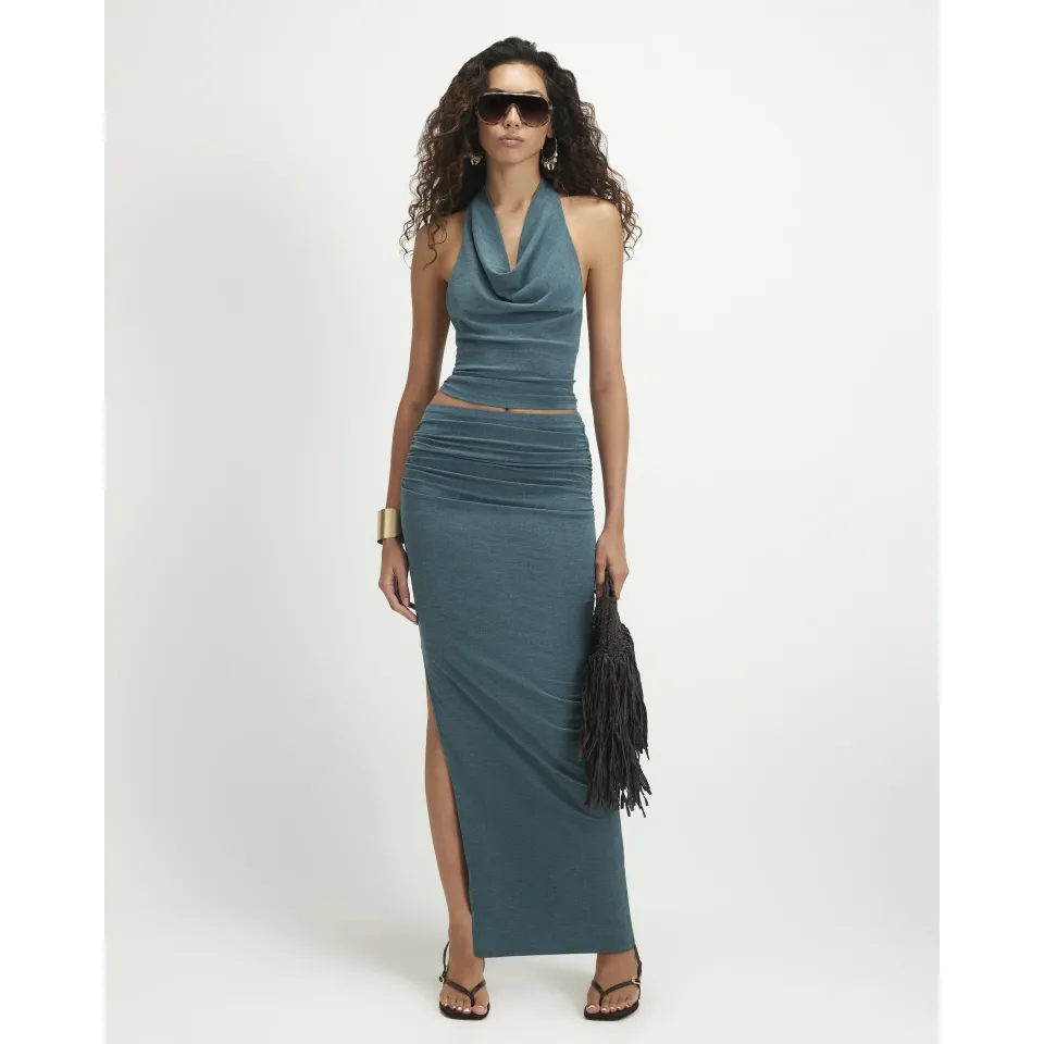 Washed Drape Side Maxi Skirt