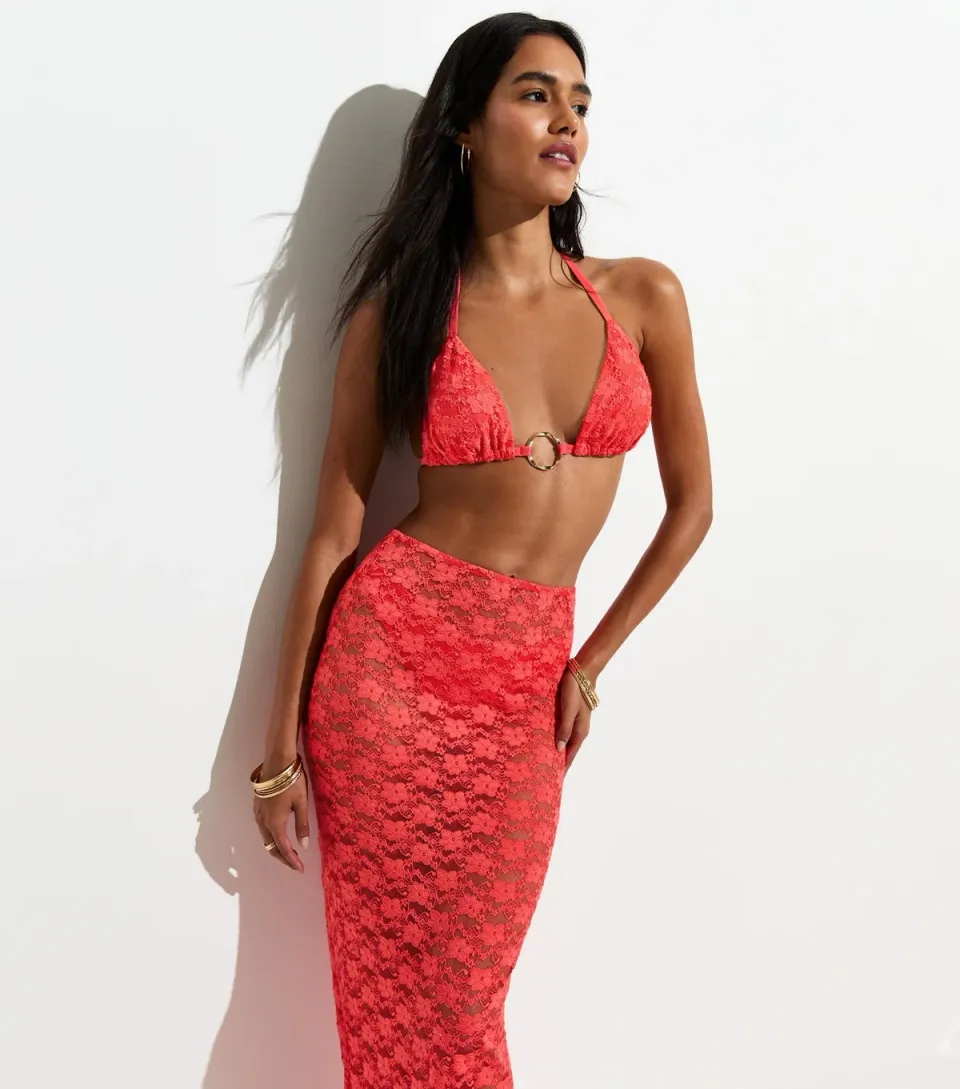 Women's Coral O Ring Floral Lace Triangle Bikini Top