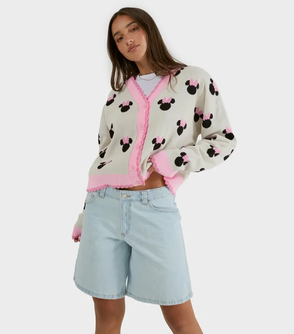 Women's Bright Pink Disney Minnie Mouse Knitted Cardigan