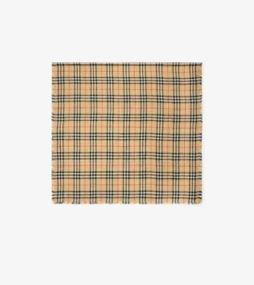 Check Cashmere Silk Scarf in Sand beige