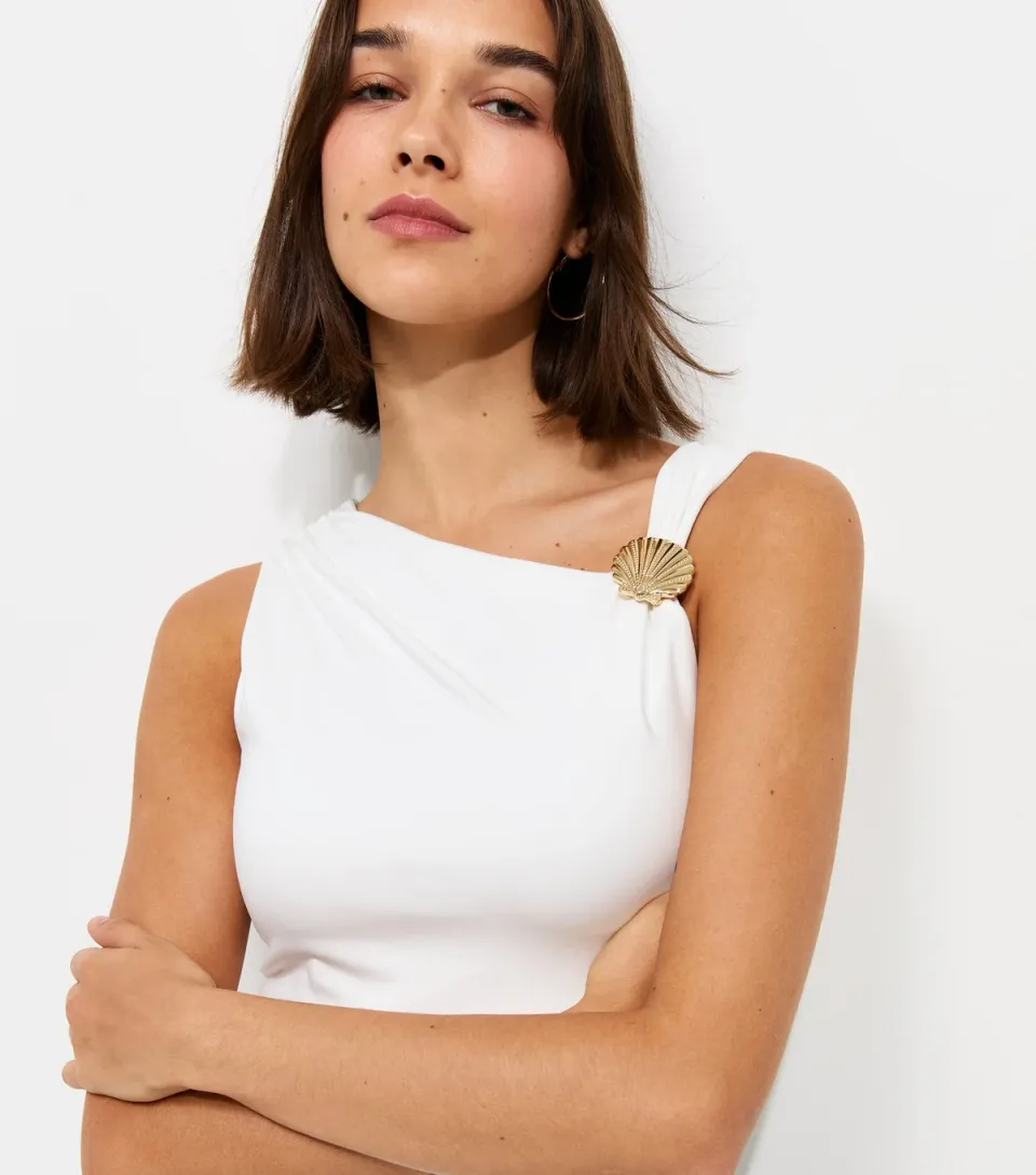 Women's Off White Jersey Shell Charm Tank Top