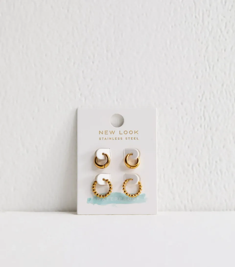 Gold Tone Waterproof Pack Of 2 Hoop Earrings
