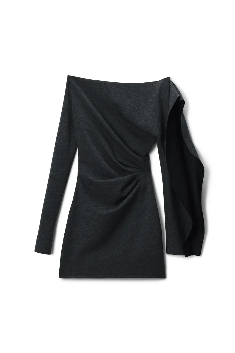 ASYMMETRIC DRAPE LONG SLEEVE MINI DRESS