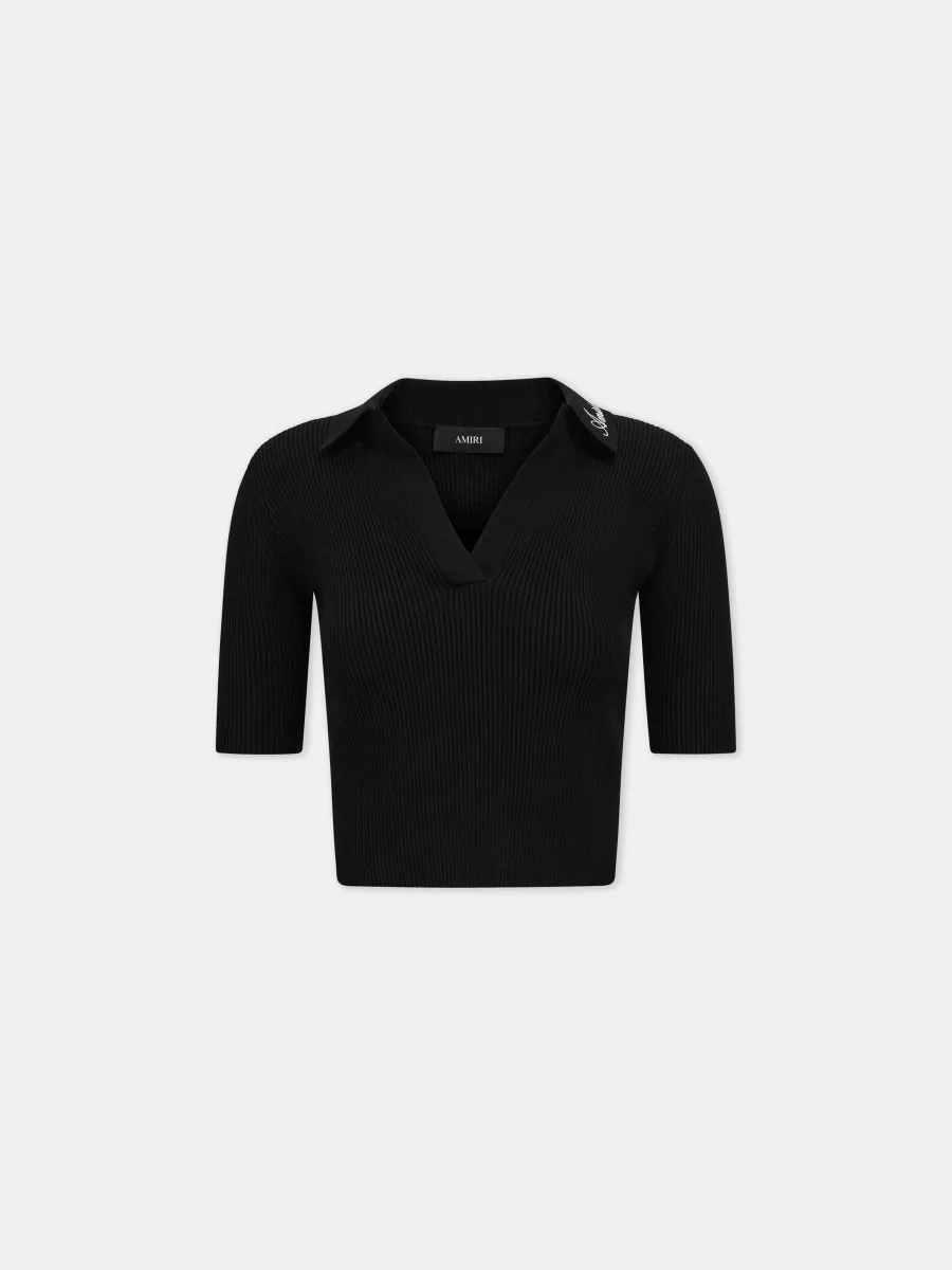 WOMEN - WOMEN'S SCRIPT RIB KNIT SS POLO - Black